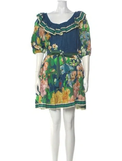 Pre-owned Alemais Lyla Frill Mini Dress In Blue