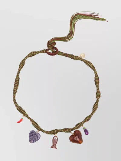 Alemais Macrame Charm Necklace Beaded Design In Brown