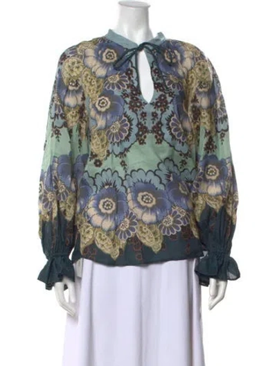 Pre-owned Alemais Madalena Floral Print Blouse In Blue