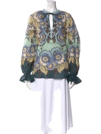Pre-owned Alemais Madalena Top Silk Blouse W/ Tags In Blue