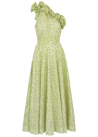 Alemais Maeve Floral-print One-shoulder Cotton Dress In Green