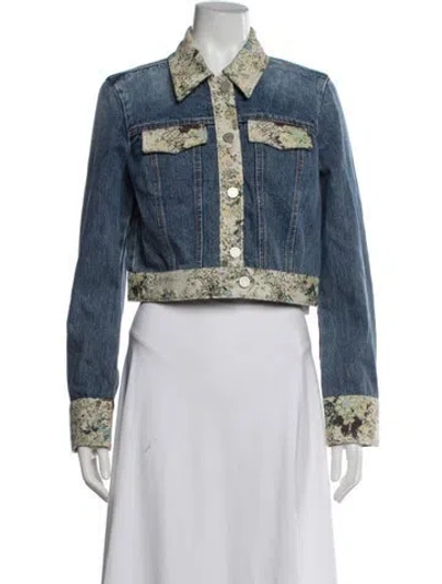Pre-owned Alemais Marcel Floral Print Denim Jacket W/ Tags In Blue
