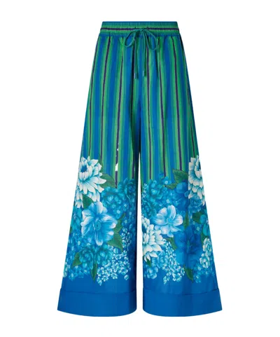 Alemais Margo Striped Wide-leg Cotton Cropped Trousers In Green