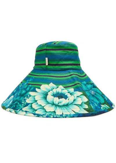 Alemais Margo Striped Twill Sun Hat In Green