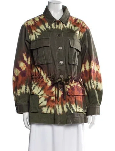 Pre-owned Alemais Marilyn Denim Jacket Tie-dye Print Utility Jacket In Green