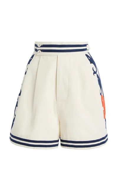 Alemais Marine High-waisted Organic Cotton Shorts In Ivory