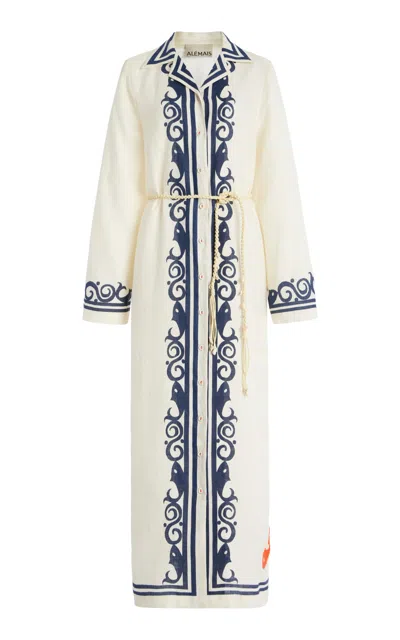 Alemais Marine Linen Midi Shirt Dress In Ivory