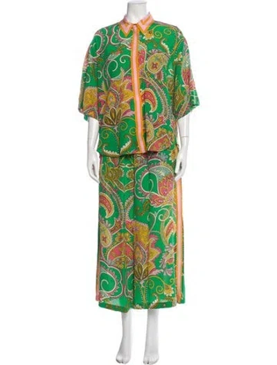 Pre-owned Alemais Marion Silk Pant Set Silk Pant Set In Green