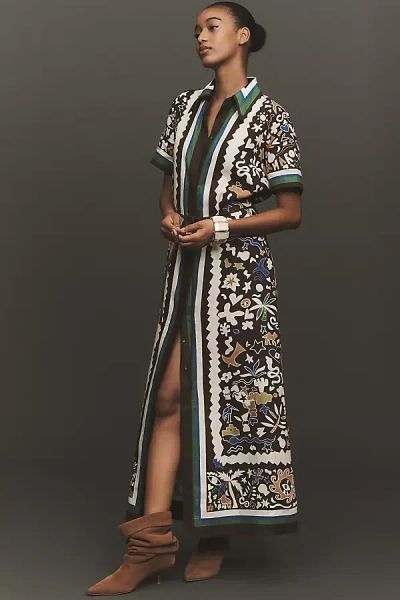 ALEMAIS MAROC LINEN SHORT-SLEEVE MAXI SHIRT DRESS