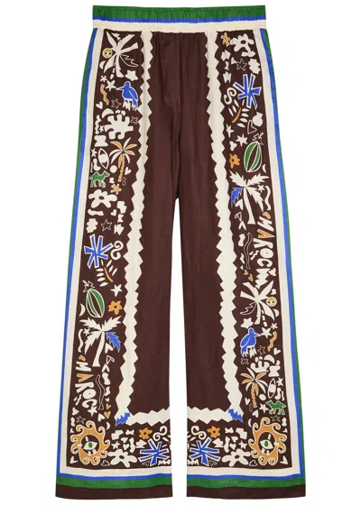 Alemais Maroc Printed Wide-leg Linen Trousers In Brown
