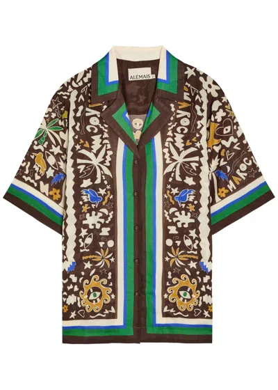 Alemais Maroc Relaxed Short-sleeve Linen Buttondown Shirt In Multi