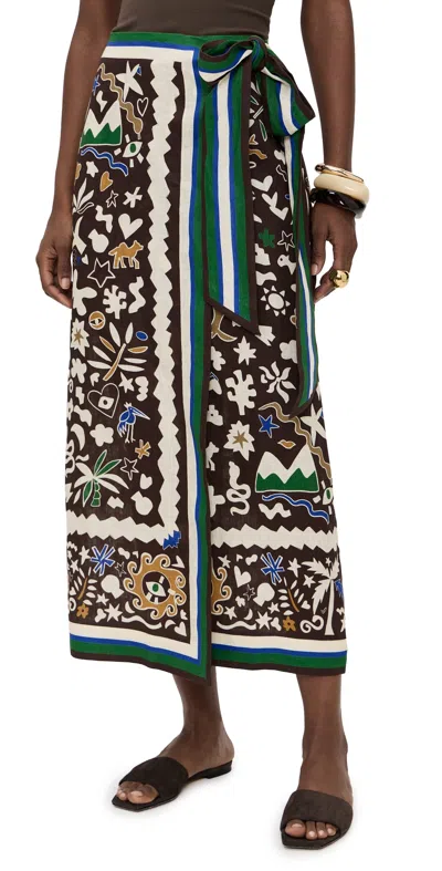 Alemais Maroc Printed Linen Midi Wrap Skirt In Multi