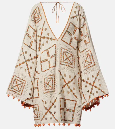 Alemais Marva Beaded Crochet Cotton Minidress In Neutral