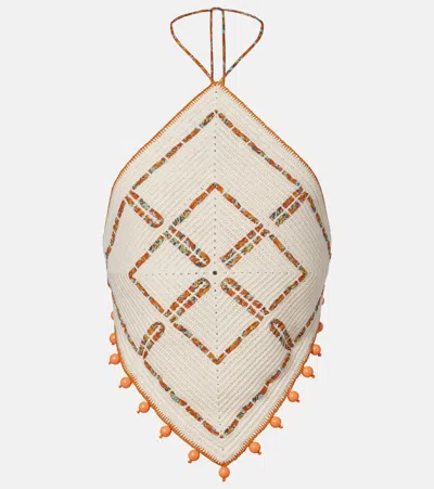 Alemais Marva Beaded Crochet Open-back Cotton Top In Neutral