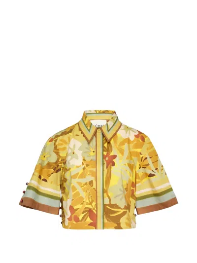 Alemais Maxi Cropped Floral-print Shirt In Yellow
