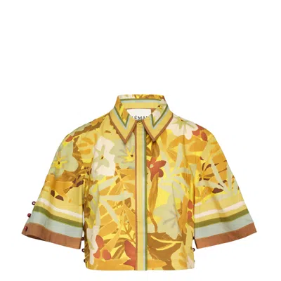 Alemais Maxi Cropped Floral-print Shirt In Yellow