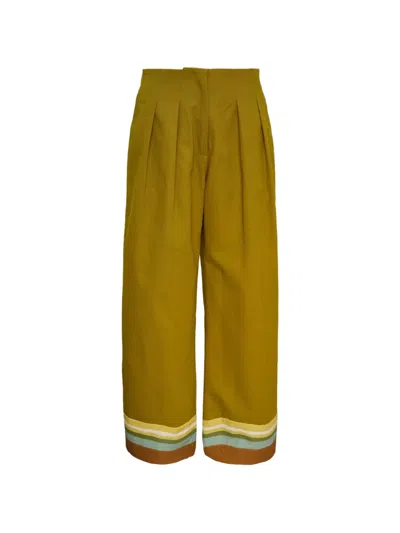 Alemais Maxi Striped Pleated Trousers In Green