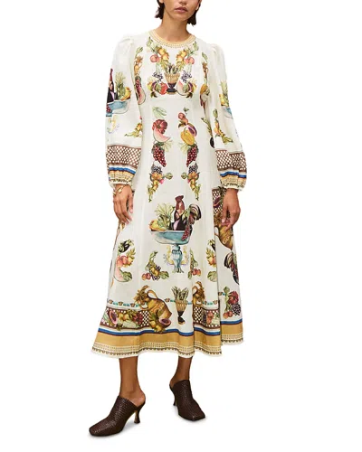 Alemais Mercado Printed Linen Midi Dress In Neutral