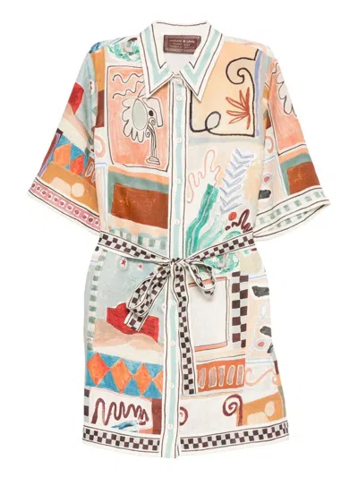 Alemais Michelle Multicolor Mini Dress With Classic Collar And All-over Geometric Motif In Linen Woman