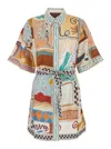 Alemais Michelle Multicolor Mini Dress With Classic Collar And All-over Geometric Motif In Linen Woman