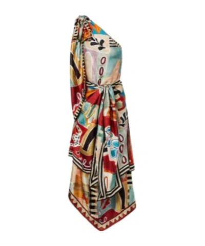Alemais Michelle One-shoulder Silk Midi Dress In Multi