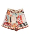 Alemais Michelle Multicolor Shorts With Drawstring Waist And All-over Geometric Motif In Linen Woman In Multi