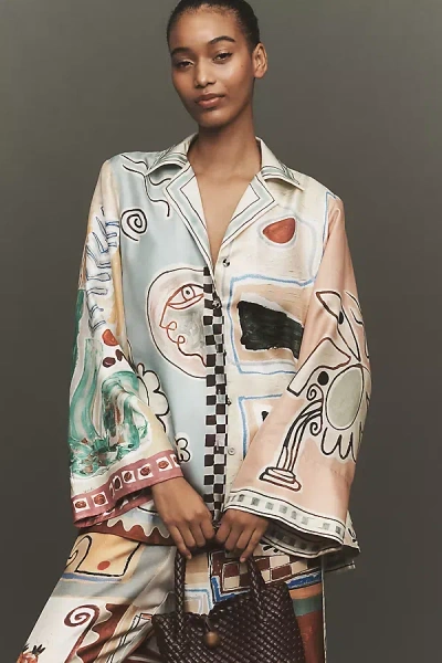 Alemais Michelle Silk Buttondown Shirt In Multi