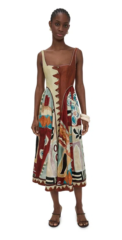 Alemais Michelle Square Neck Midi Dress Multi In Neutral