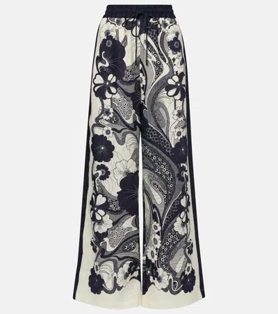 Alemais Mickey Floral Linen Wide-leg Pants