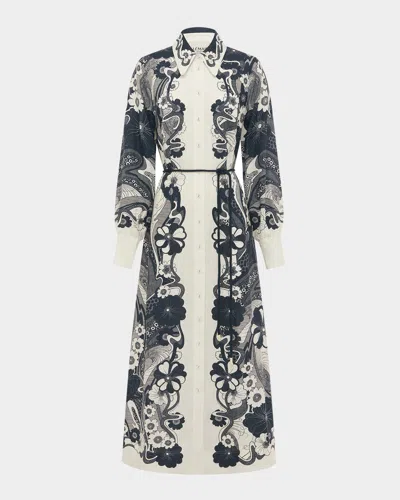 Alemais Mickey Maxi Linen Shirtdress In Blue