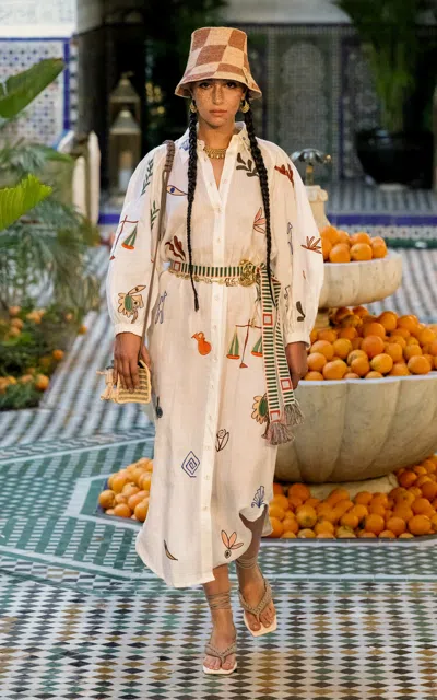 Alemais Mina Embroidered Ramie Midi Shirt Dress In White