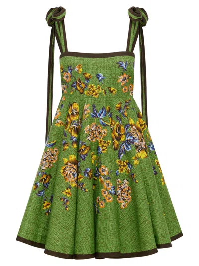 Alemais Linen Floral-print Mini Sundress In Green