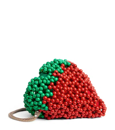 Alemais Mini Beaded Strawberry Shoulder Bag In Red
