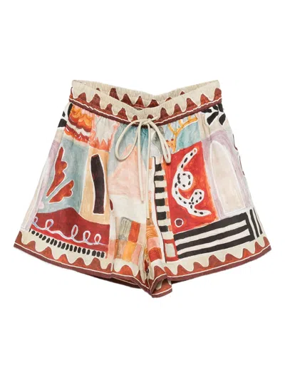 Alemais Mini Shorts With In-seam Pockets And Adjustable Waist In Multi