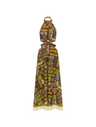 Alemais Fitted Halter-neck Bodice With Side Waist Cut-outs And Back Self-ties In Multi