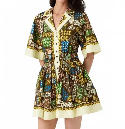 Alemais Camp-collar Cotton Mini Dress With Smocked Waist In Multi