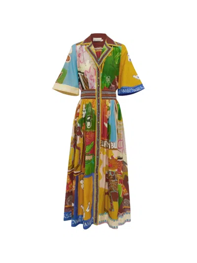 Alemais Mlak Shirred Pleated Printed Cotton And Silk-blend Voile Midi Dress In Multi