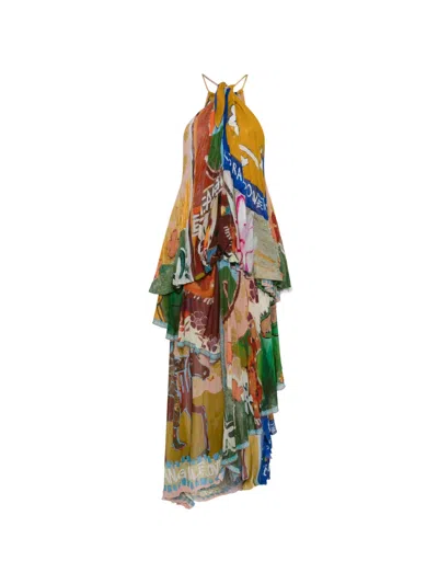 Alemais Mlak Graphic-print Tiered Asymmetric Gown In Yellow