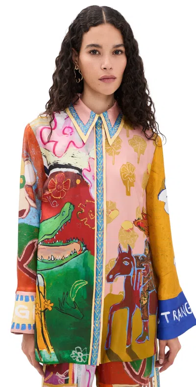 ALEMAIS MLAK SILK BUTTON DOWN SHIRT MULTI