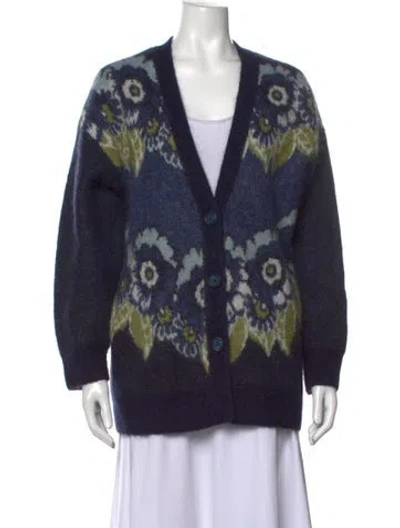 Pre-owned Alemais Mohair Floral Print Sweater In Blue