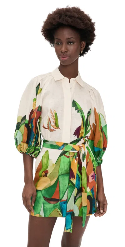 Alemais Mokshini Puff-sleeve Printed Mini Dress In Animal Print