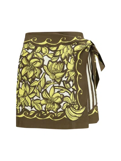 Alemais Womens Yellow Graphic-pattern Sarong Hemp Mini Skirt In Multi