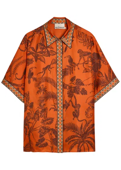 Alemais Monkey Dance Printed Satin Shirt In Orange