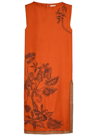 Alemais Monkey Dance Printed Silk Midi Dress In Brown