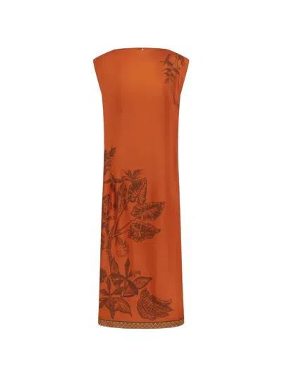 Alemais Monkey Floral-print Midi Dress In Brown