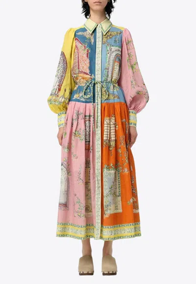 Alemais Monte Printed Midi Shirt Dress In Multicolour