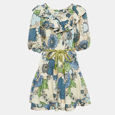Pre-owned Alemais Multicolor Floral Print Linen Belted Mini Dress M