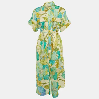Pre-owned Alemais Multicolor Floral Print Linen Janis Belted Shirt M