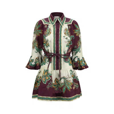 Alemais Multicolor Linen Casual Dress In Purple