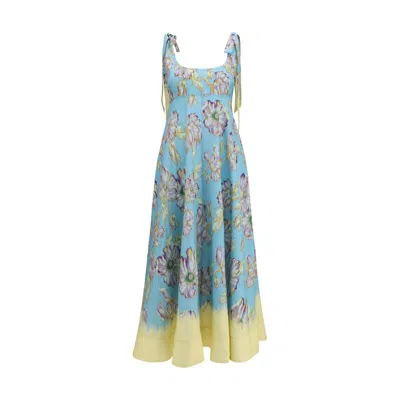 Alemais Multicolor Linen Casual Dress In Blue